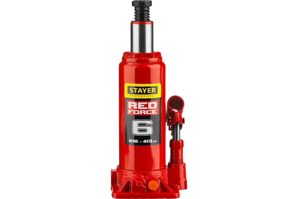 Гидравлический бутылочный домкрат STAYER RED FORCE, 6т, 216-413 мм, в кейсе, 43160-6-K 43160-6-K_z01