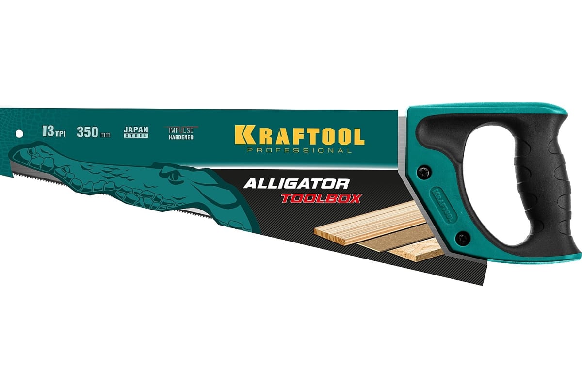 Ножовка по дереву KRAFTOOL Alligator Toolbox 13 TPI, 350 мм 15227-35