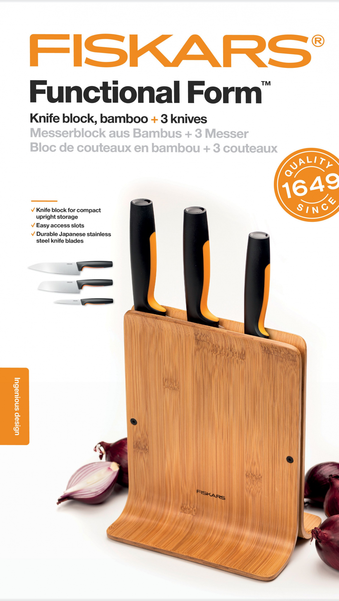Набор ножей кухон. Fiskars Functional Form (1057553) компл.:3шт с подставкой дерево/черный