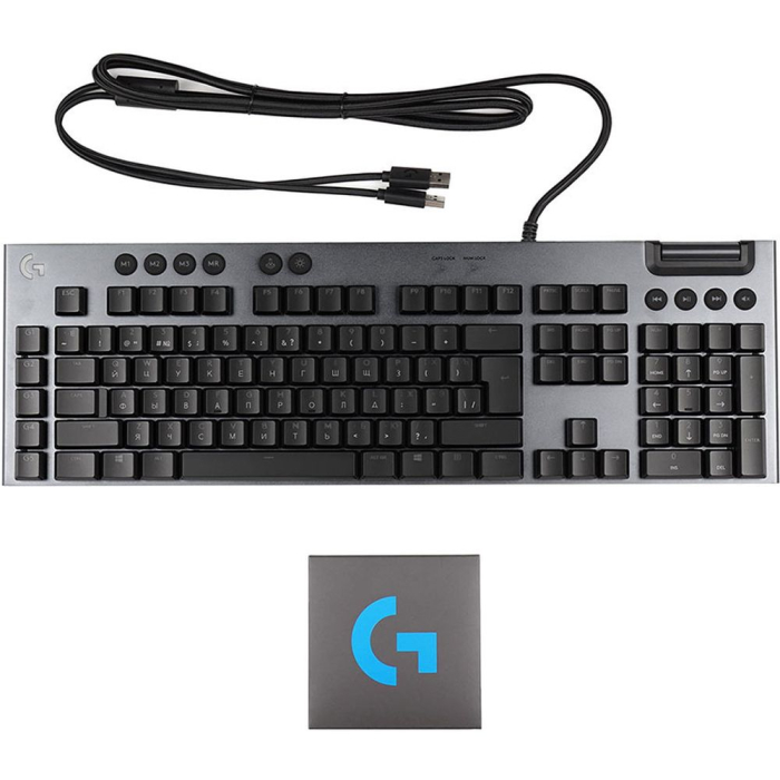 Клавиатура игровая Logitech G815 Tactile черная, механическая (GL Tactile), тонкая, 119 клавиш (16 дополнительных), 5 G-клавиш (профили), RGB-подсветка, USB порт, кабель 1,8м