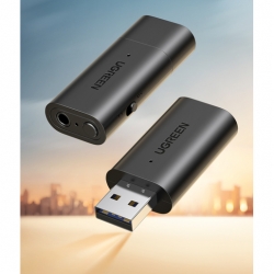 Приемник/передатчик Bluetooth UGREEN CM523 (60300) USB 2.0 to 3.5mm Bluetooth Transmitter/Receiver Adapter с аудио кабелем. Цвет: черный