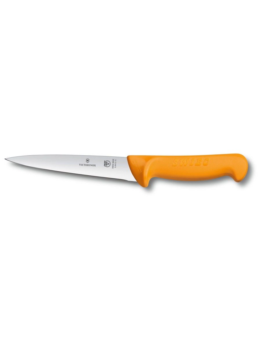 Нож кухонный Victorinox Swibo (5.8412.18) стальной обвалочный для мяса лезв.180мм прямая заточка желтый