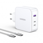 Зарядное устройство UGREEN CD289 (15339) Nexode USB-A+2*USB-C 140W GaN Tech Fast Charger с кабелем USB-C к USB-C. Длина кабеля: 2м. Цвет: белый