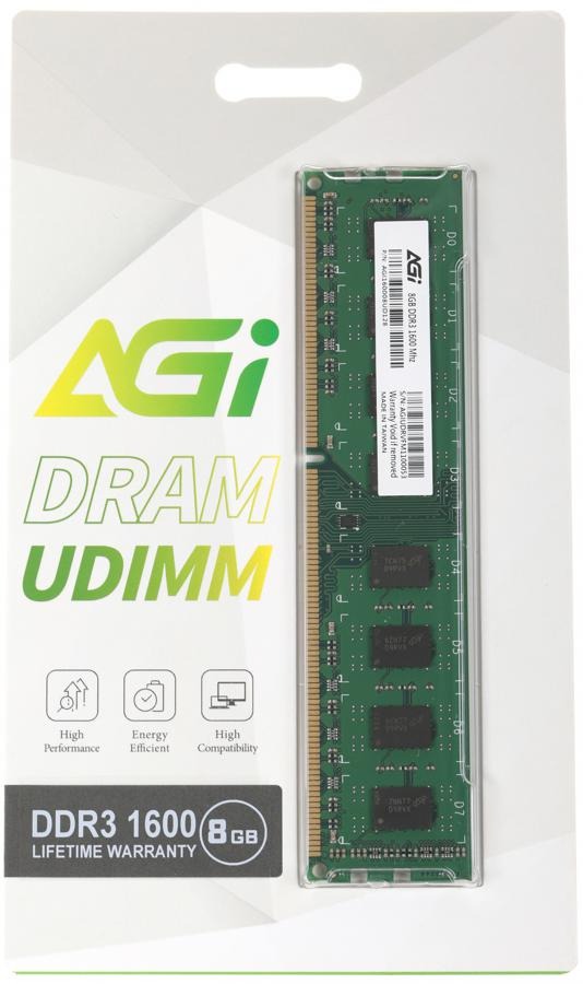 Оперативная память AGI UD128 AGI160008UD128 DDR3 - 8ГБ 1600, DIMM, Ret