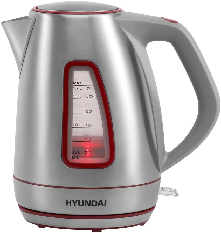 Чайник электрический Hyundai HYK-S3601 1.7л. 2000Вт, серебристый/красный 