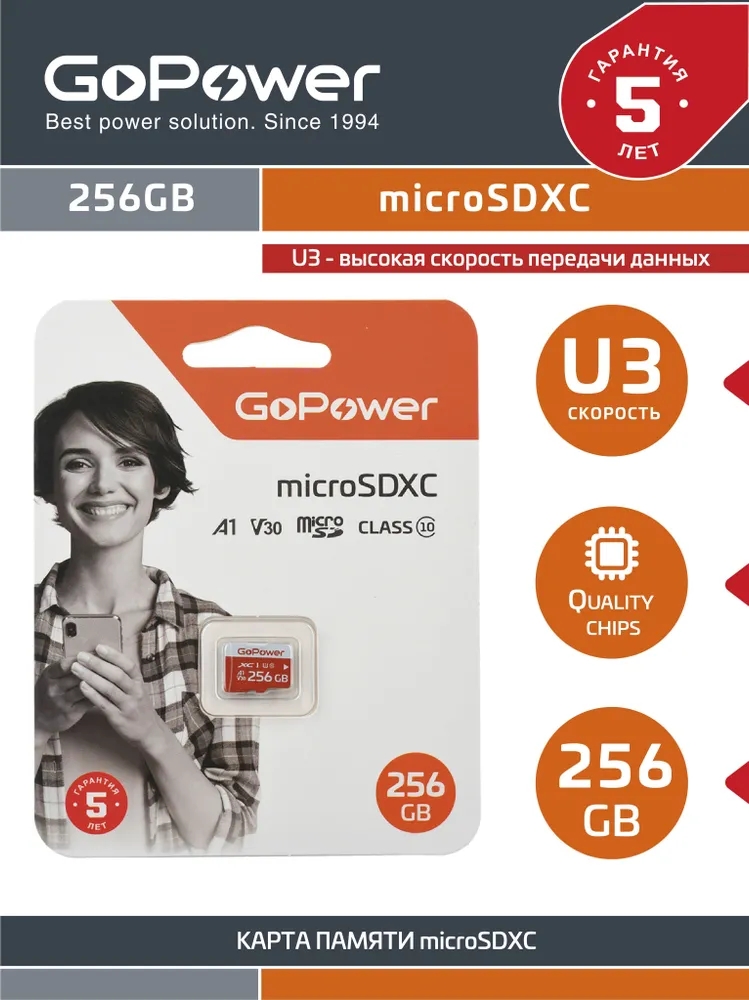 Карта памяти GoPower 256GB Class10 00-00025684