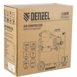 Воздушный компрессор DENZEL DLC1300/24 безмасляный 1,3 кВт, 24 литра, 206 л/мин 58171