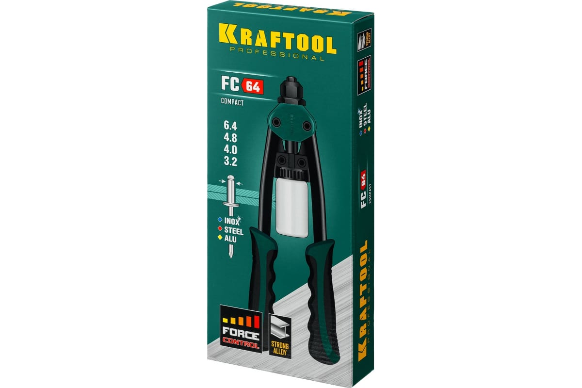 Компактный двуручный заклепочник KRAFTOOL FC-64 320 мм, регулировка усилия, 3.2 - 6.4 мм 31160_z01