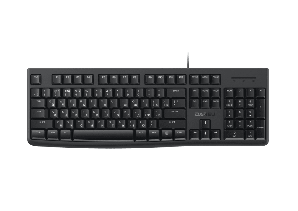 Клавиатура проводная Dareu LK185 Black (черный), мембранная, 104 клавиши, EN/RU, 1,8м, размер 440x147x22мм