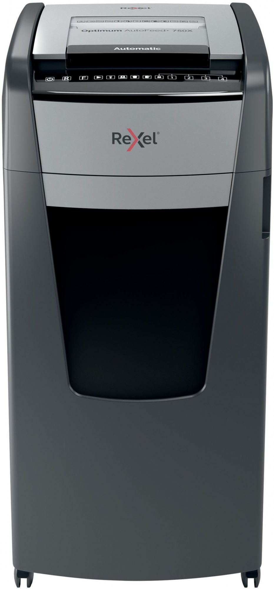 Шредер Rexel Optimum AutoFeed 750X черный с автоподачей (секр.P-4)/фрагменты/750лист./140лтр./скрепки/скобы/пл.карты