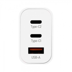 Сетевое зарядное устройство AVA GaN 2*Type-C + 1*USB-A 65Вт QC 3.0 PD 3.0 3A (AVA-WCH-010 White)