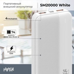 Внешний аккумулятор Hiper SM20000 20000mAh, белый