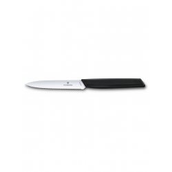 Нож кухонный Victorinox Swiss Modern (6.9003.10W) стальной разделочный лезв.100мм серрейт. заточка черный