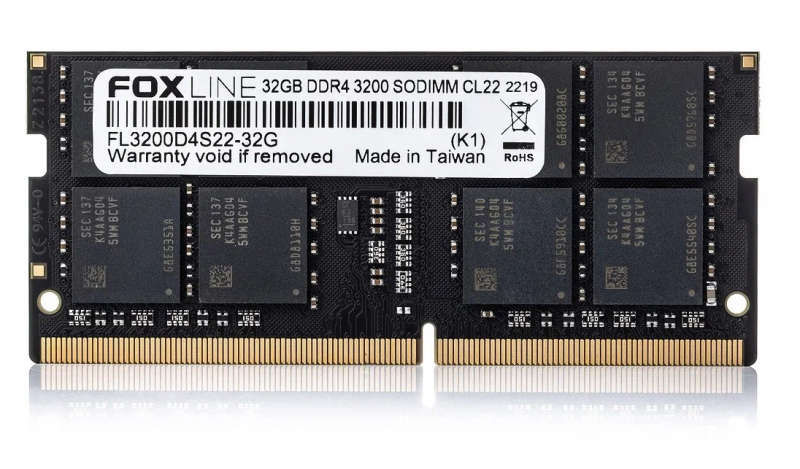 Память оперативная foxline SODIMM 32GB 3200 (FL3200D4S22-32G_RTL)