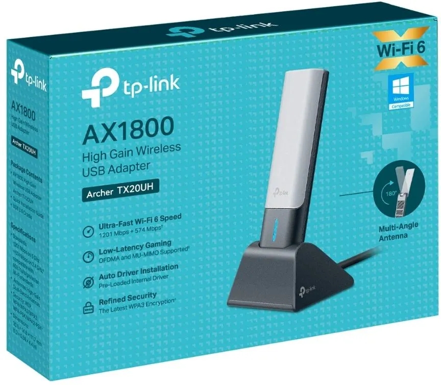 Сетевой адаптер Wi-Fi TP-Link Archer TX20UH AX1800 USB 3.0 (ант.внеш.несъем.) 2ант. (упак.:1шт)