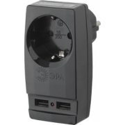 Разветвитель электрический ЭРА SP-1e-USB-B Б0026333, черный