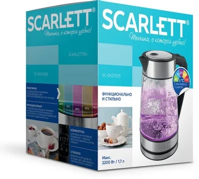Чайник электрический Scarlett SC-EK27G55 1.7л. 2200Вт черный/серебристый