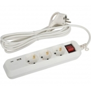 Удлинитель электрический ЭРА Б0052898 UB-3es-3m-USB, белый