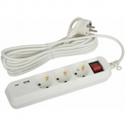 Удлинитель электрический ЭРА Б0052899 UB-3es-5m-USB, белый