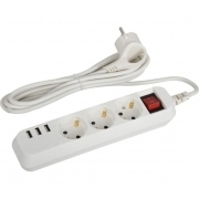 Удлинитель электрический ЭРА Б0052900 U-3es-1,5m-USB, белый