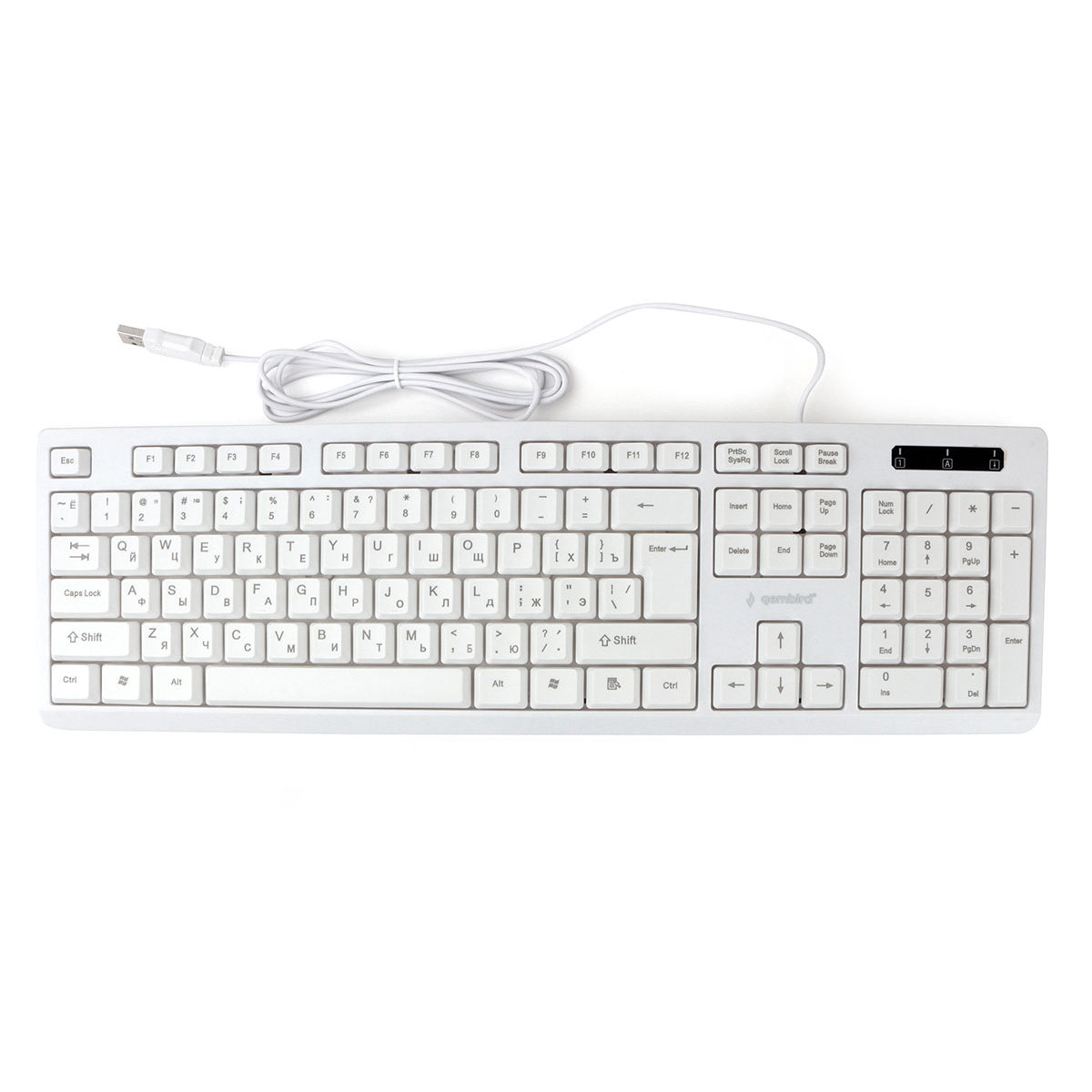 Клавиатура проводная Gembird KB-8355U, мембранная, 104 клавиш, лазер. гравировка, кабель 1.85м,белая