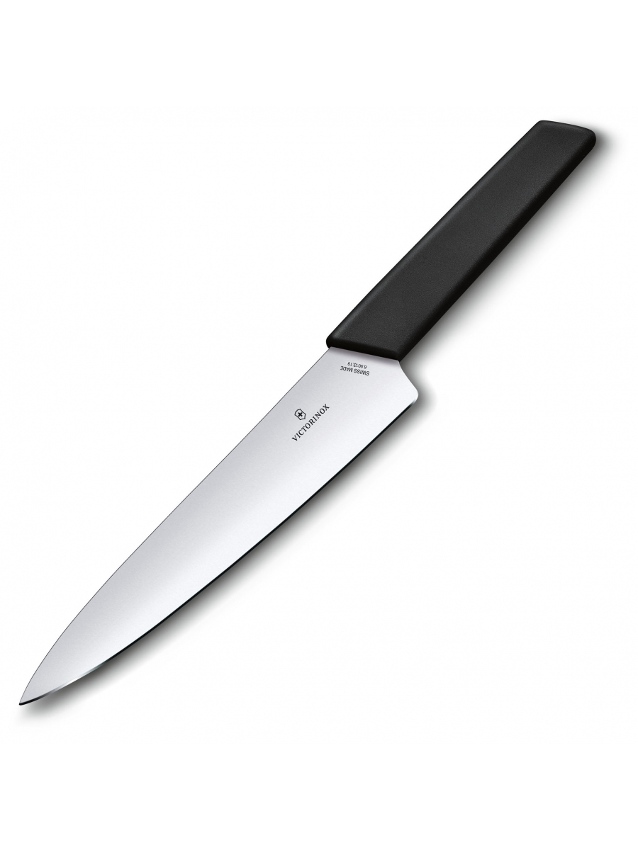 Нож кухонный Victorinox Swiss Modern (6.9013.19B) стальной разделочный лезв.190мм прямая заточка черный блистер