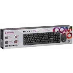Беспроводной комплект клавиатура+мышь Defender Milan C-992 RU черный, полноразмерный (45992)