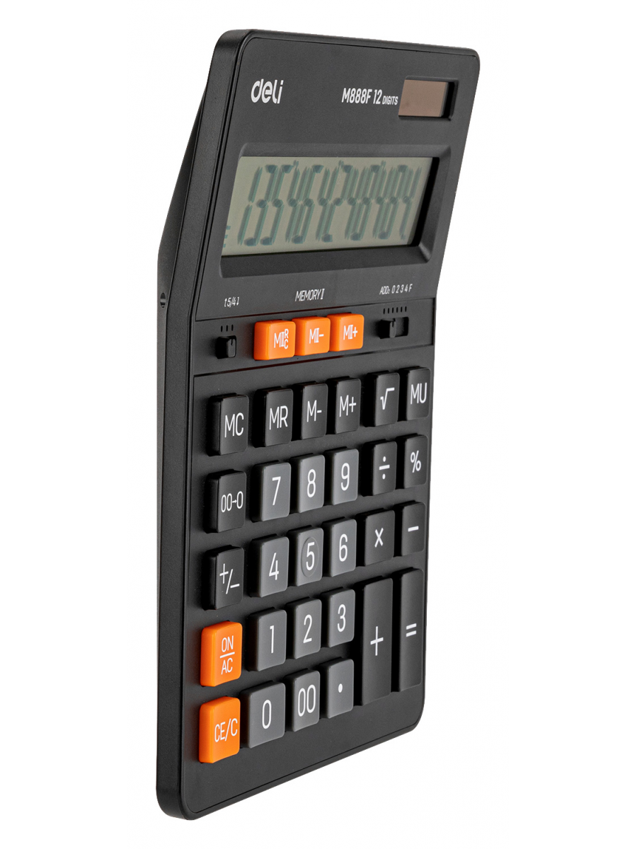 Калькулятор настольный Deli EM444, темно-серый 