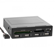"Устройство считывания USB 2.0 Card reader SDXC/SD/SDHC/MMC/MS/microSD/M2 + 4х USB 2.0 HUB, 3.5" (черный) (GR-137U/B/LE) (070517)