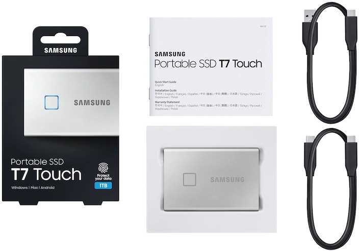 Внешний SSD накопитель Samsung T7 Touch 1Tb, серебристый (MU-PC1T0S/WW)