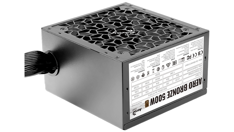 Блок питания Aerocool AERO BRONZE 500W (500W, (20+4+4+4) pin, 2x(6+2) pin, 5xSATA, 4xMolex, FDD, 12 см, 80+ Bronze,  каб