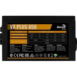 Блок питания Aerocool VX PLUS 650 (650W, (20+4+4+4) pin, 2x(6+2) pin, 3xSATA, 3xMolex, FDD, 12 см, кабель питания, ATX)