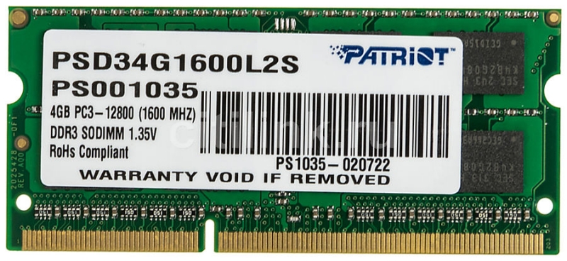 Модуль памяти для ноутбука PATRIOT 4GB PC12800 DDR3 SO PSD34G1600L2S 