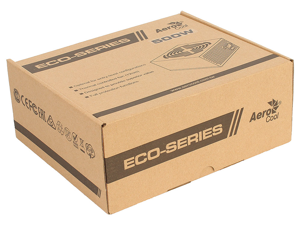 Блок питания Aerocool 500W Retail ECO-500W ATX v2.3 Haswell, fan 12cm, 400mm cable, power cord