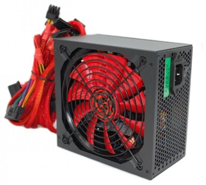 Ginzzu PC650 14CM(Red) 80+ black,APFC,24+4p,2 PCI-E(6+2), 5*SATA, 4*IDE,оплетка, кабель питания,цветная коробка