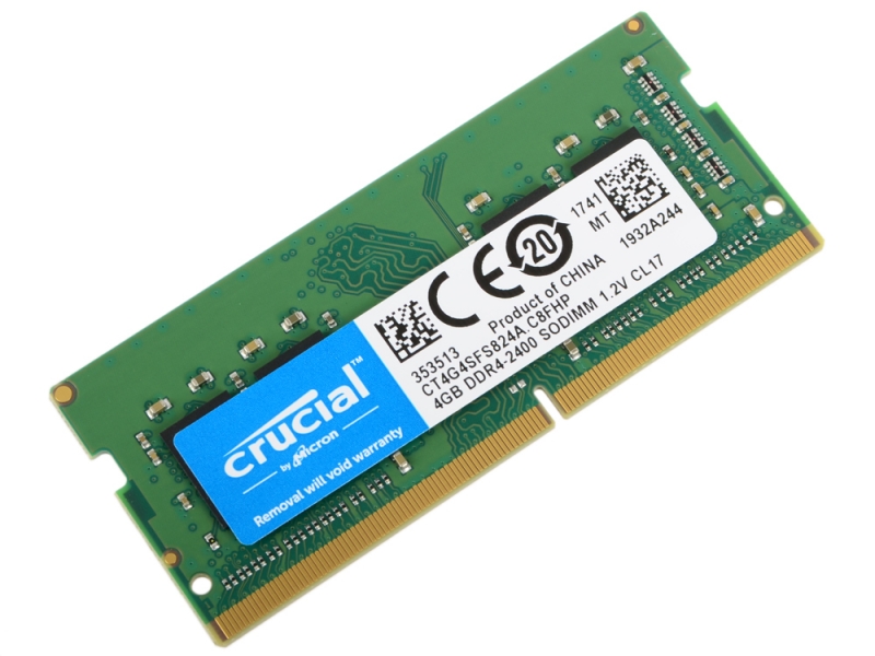 Оперативная память Crucial DDR4 SODIMM 4GB PC4-19200, 2400MHz (CT4G4SFS824A)