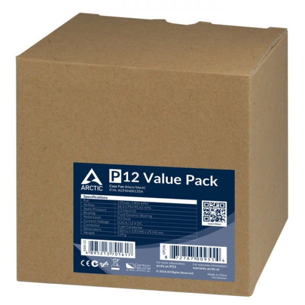 Вентиляторы для корпуса ARCTIC P12 Value pack, черные, 5 шт. (ACFAN00135A)