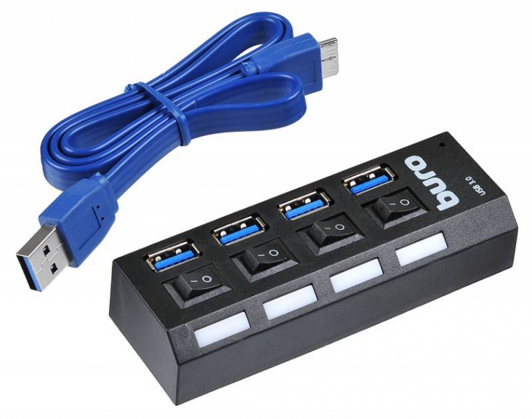 Разветвитель USB 3.0 Buro BU-HUB4-U3.0-L, черный