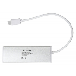 Разветвитель USB-C Digma HUB-4U3.0-UC-S, серебристый