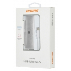 Разветвитель USB-C Digma HUB-4U3.0-UC-S, серебристый