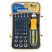 KRAFT Набор: реверсивная отвертка с насадками-битами и  торцевыми головками 45 предметов    [KT 700407]
