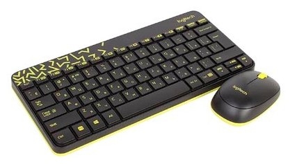 Комплект (клавиатура+мышь) Logitech MK240 Nano, черный/желтый (920-008213)