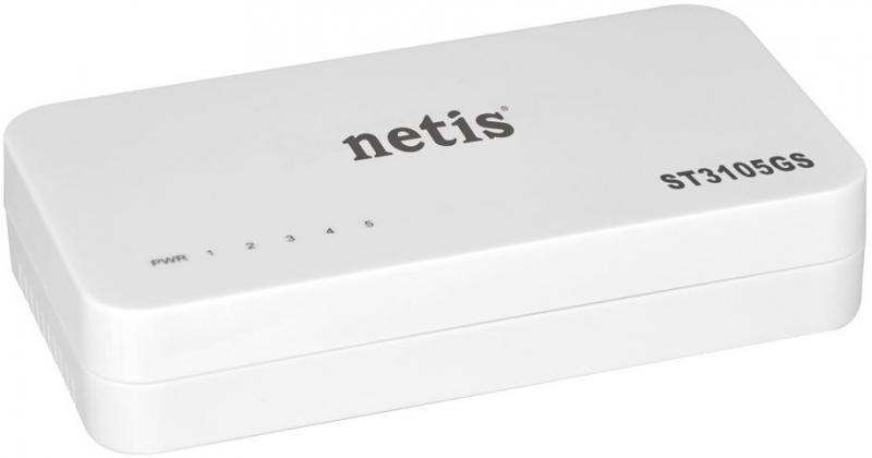 Netis ST3105GS Коммутатор, неуправляемый, 5-портовый гигабитный 10/100/1000 Мбит/с, настольный, пластиковый корпус