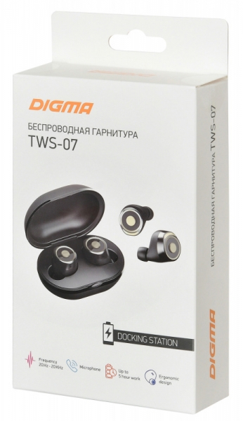 Беспроводные наушники DIGMA TWS-07 черный (S608)
