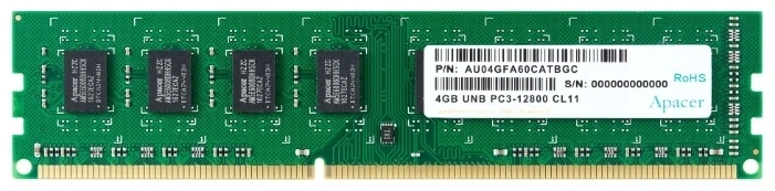 Модуль памяти Apacer DDR3 4GB 1600MHz UDIMM (AU04GFA60CATBGC)