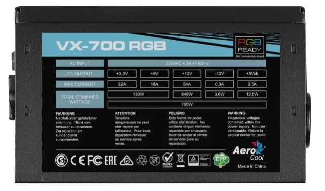 Блок питания Aerocool VX PLUS 700 RGB 700W