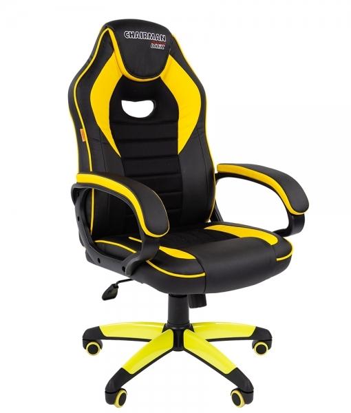 Кресло геймерское Chairman game 16 экопремиум, черный/желтый