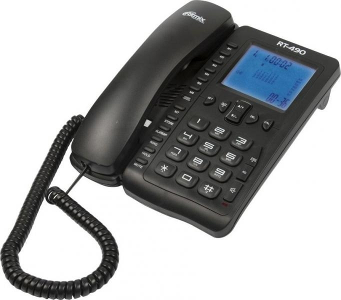 RITMIX RT-490 black {проводной телефон, повторный набор номера, определитель номеров (Caller ID), встроенный дисплей, громкая связь, телефонная книжка, регулятор громкости звонка}