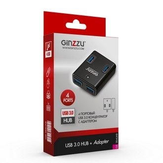 Разветвитель USB 3.0 Ginzzu GR-384UAB 4порт. черный