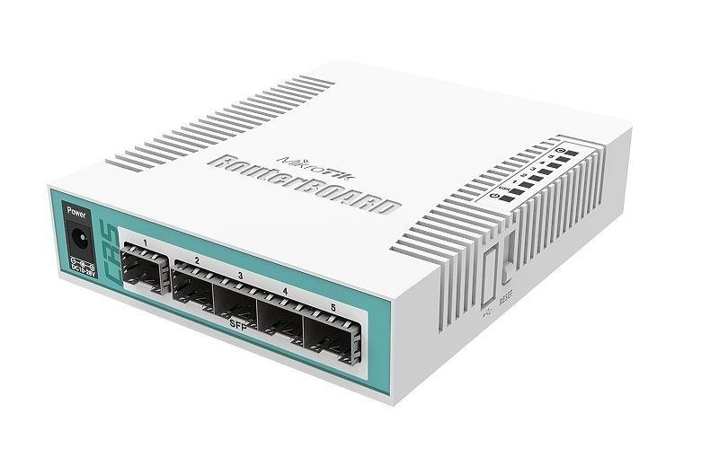 MikroTik CRS106-1C-5S Коммутатор Cloud Router Switch with QCA8511 400MHz CPU, 128MB RAM, 1x Combo port (Gigabit Ethernet or SFP), 5 x SFP